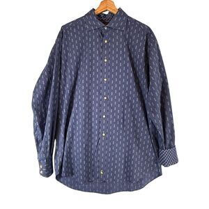 TailorByrd Blue Geometric Print Button Up Shirt Mens SIZE XL LS Flip Cuff Cotton